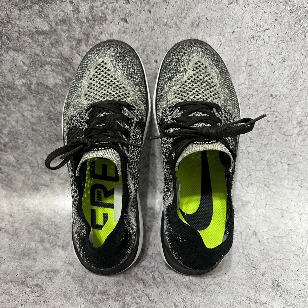 Nike Free RN Flyknit 2018 Womens 7 Oreo Black White Running Shoes 942839-101